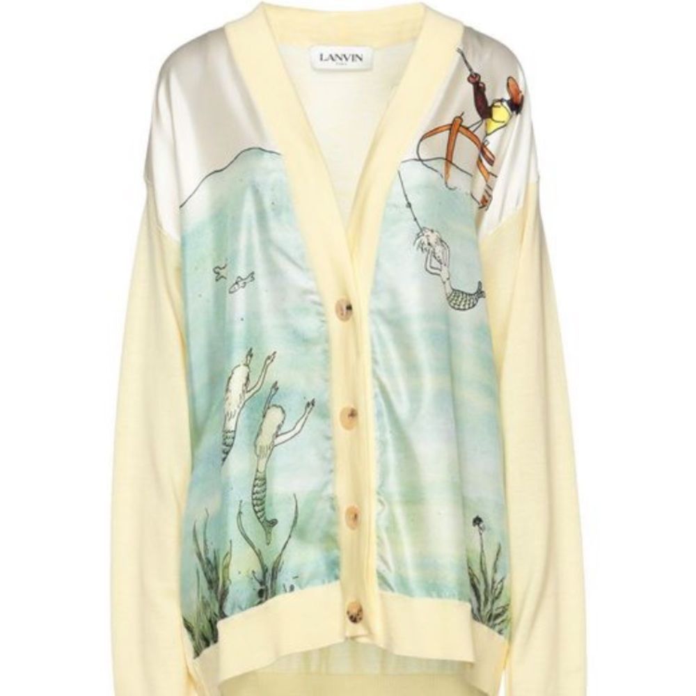 Lanvin Rare Stunning Babar Edition Yellow Virgin Wool/Silk Cardigan size L